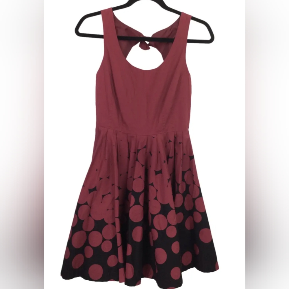 Belted, maroon a-line dress